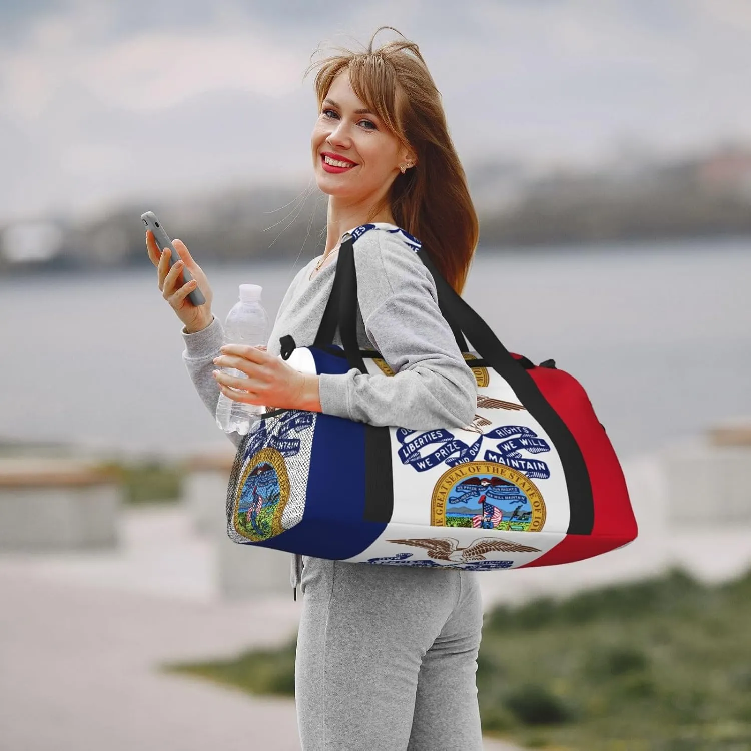 Flag Of Iowa Travel Duffel Bag Large Foldable Waterproof Overnight Bag For Beach Swim Bags Pool Sports Gym
