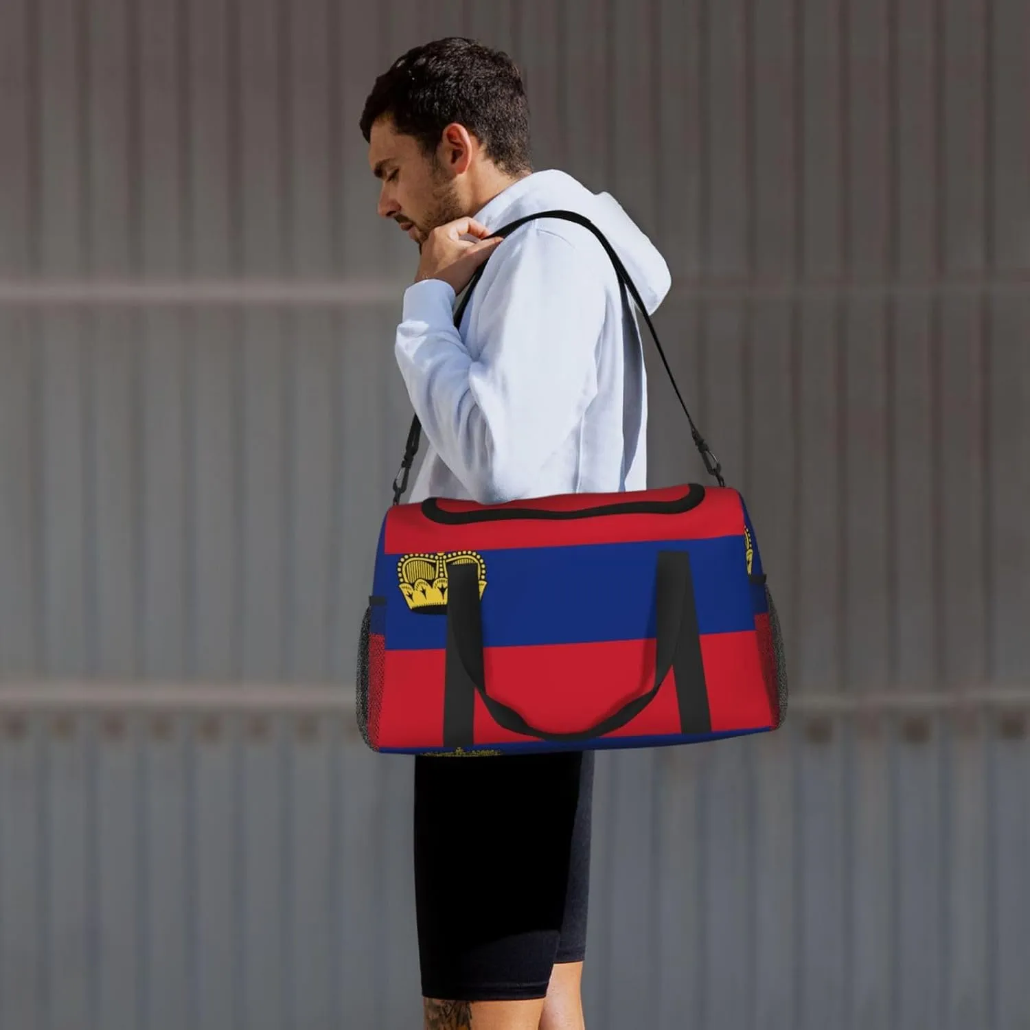 Flag Of Liechtenstein Travel Duffel Bag Large Foldable Waterproof Overnight Bag For Beach Swim Bags Pool Sports Gym