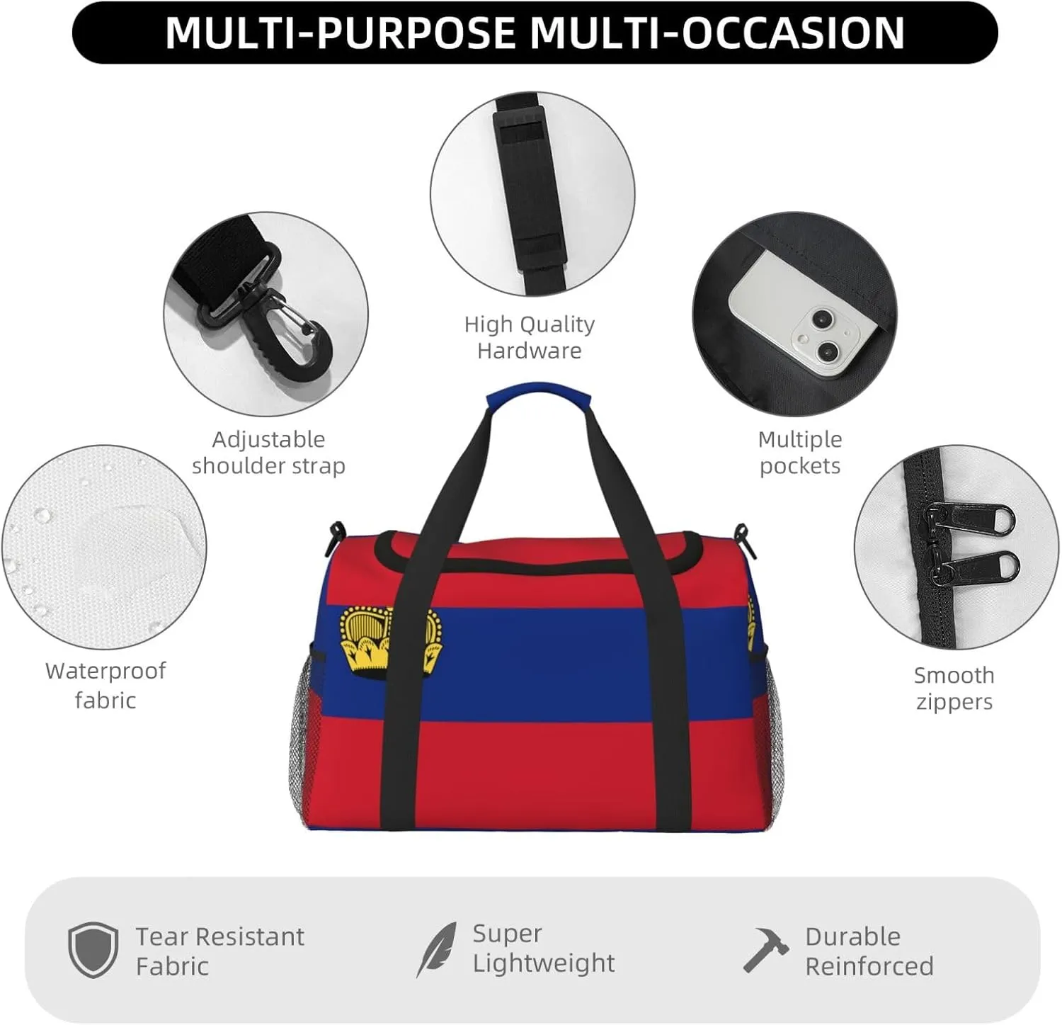 Flag Of Liechtenstein Travel Duffel Bag Large Foldable Waterproof Overnight Bag For Beach Swim Bags Pool Sports Gym