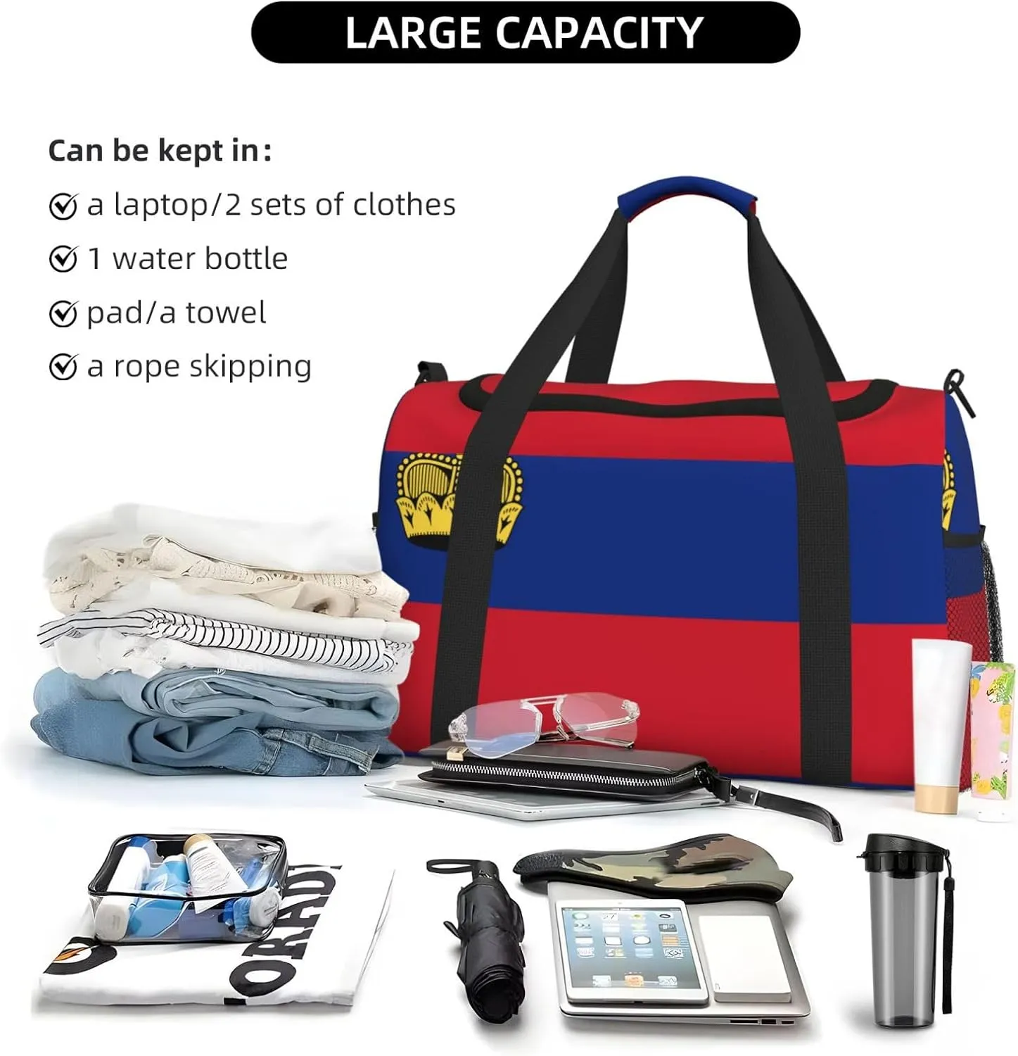 Flag Of Liechtenstein Travel Duffel Bag Large Foldable Waterproof Overnight Bag For Beach Swim Bags Pool Sports Gym