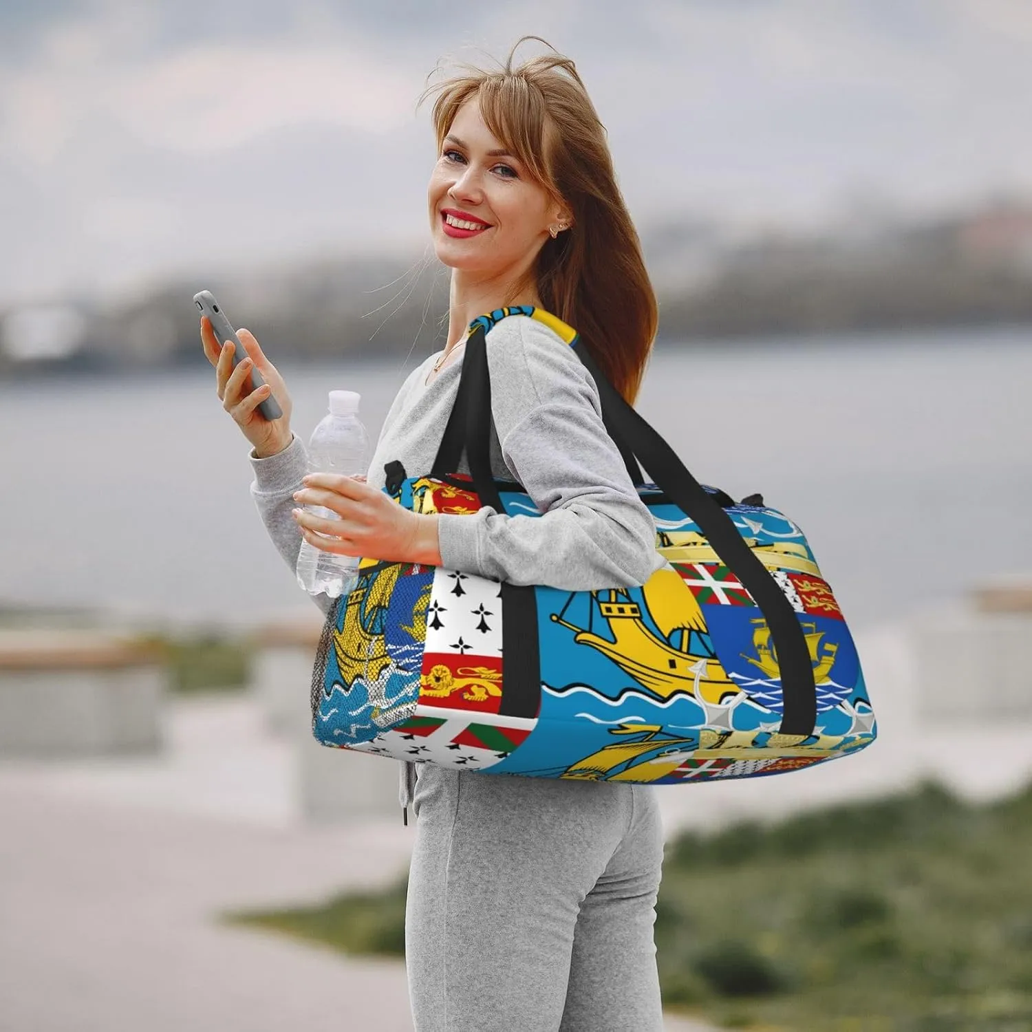 Flag Of Saint Pierre Miquelon Travel Duffel Bag Large Foldable Waterproof Overnight Bag For Beach Swim Bags Pool Sports Gym