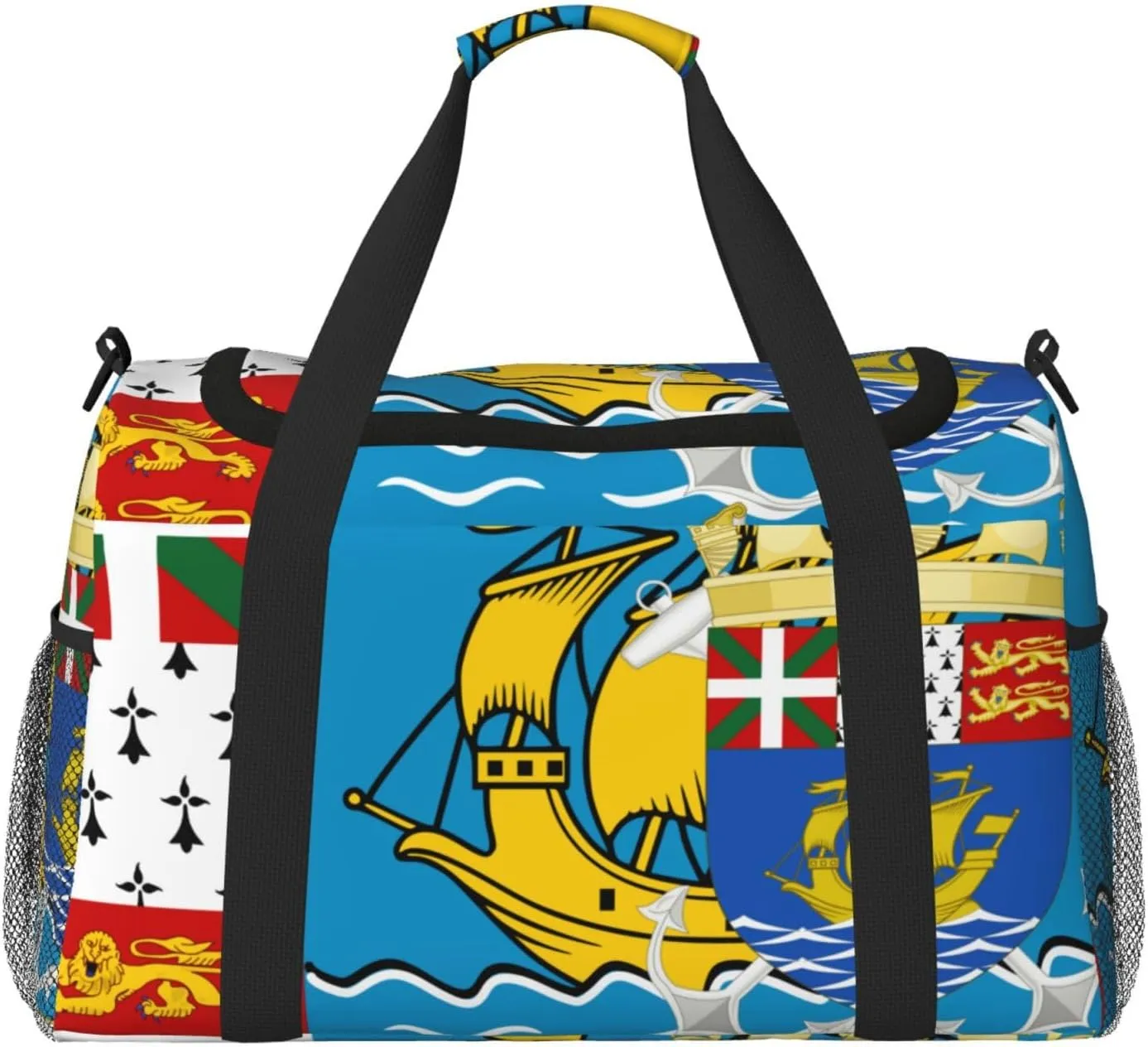 Flag Of Saint Pierre Miquelon Travel Duffel Bag Large Foldable Waterproof Overnight Bag For Beach Swim Bags Pool Sports Gym
