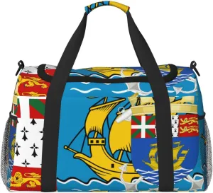 Flag Of Saint Pierre Miquelon Travel Duffel Bag Large Foldable Waterproof Overnight Bag For Beach Swim Bags Pool Sports Gym