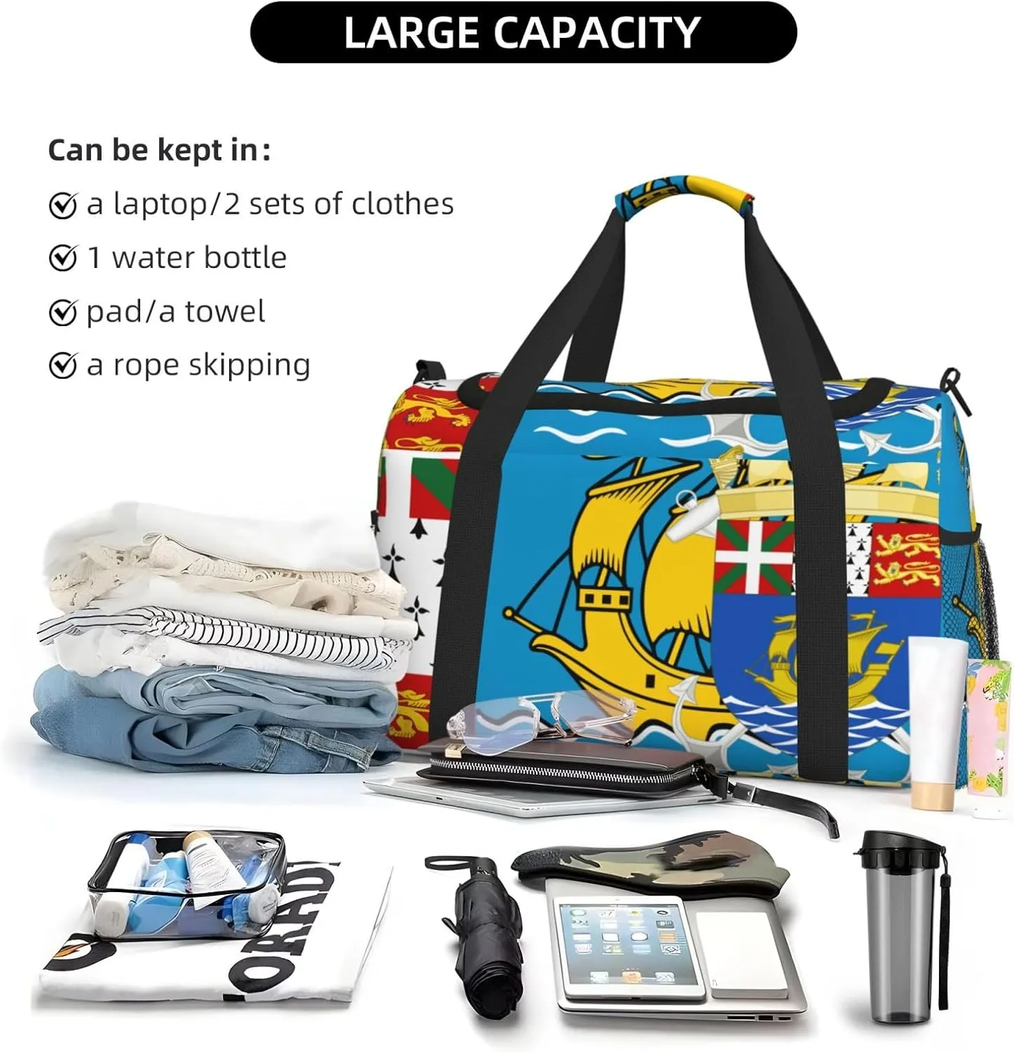 Flag Of Saint Pierre Miquelon Travel Duffel Bag Large Foldable Waterproof Overnight Bag For Beach Swim Bags Pool Sports Gym