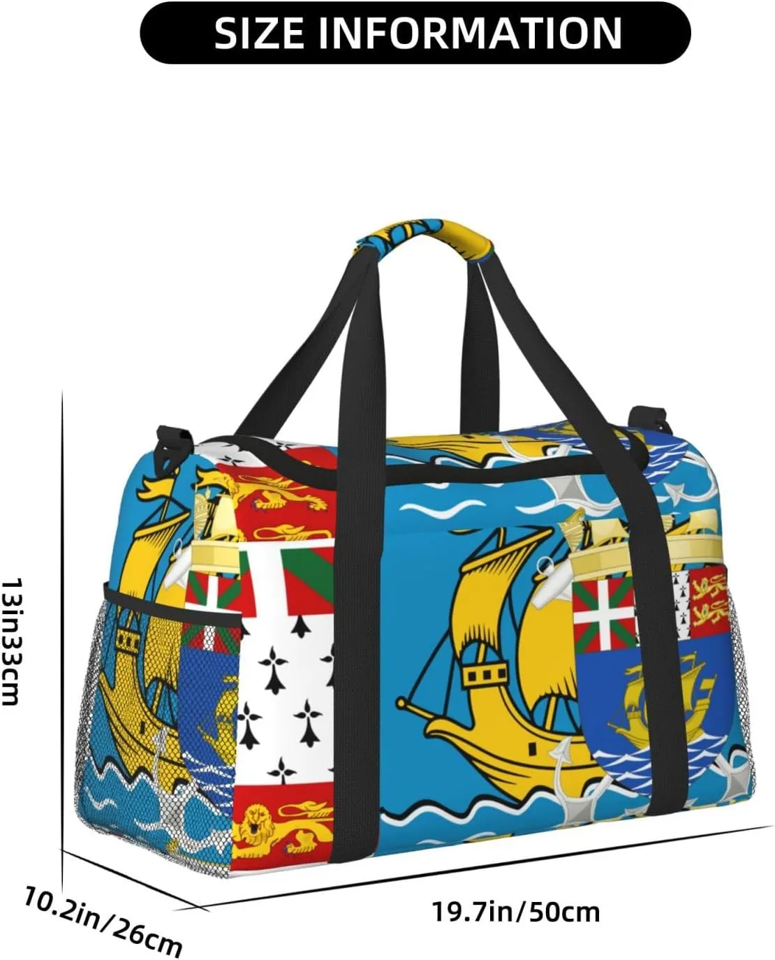 Flag Of Saint Pierre Miquelon Travel Duffel Bag Large Foldable Waterproof Overnight Bag For Beach Swim Bags Pool Sports Gym