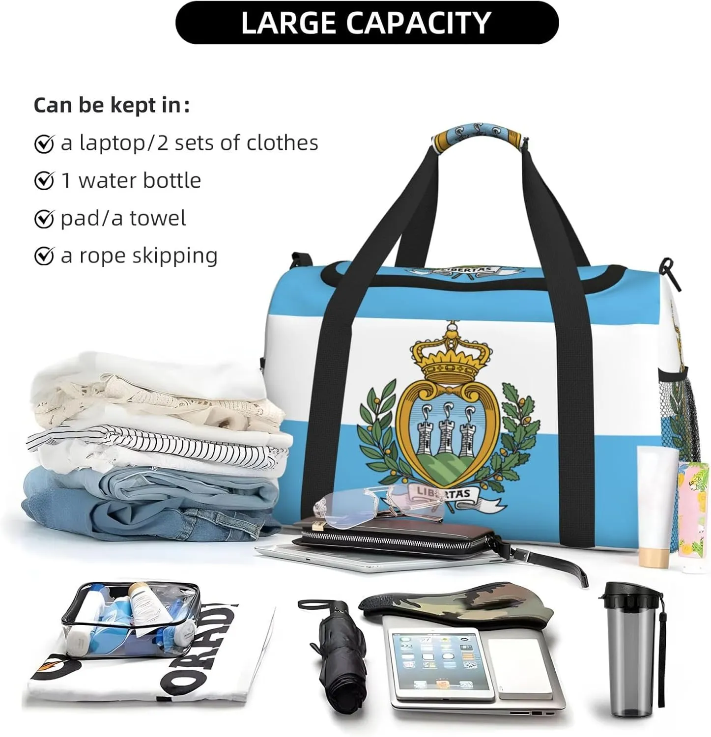 Flag Of San Marino Travel Duffel Bag Large Foldable Waterproof Overnight Bag For Beach Swim Bags Pool Sports Gym