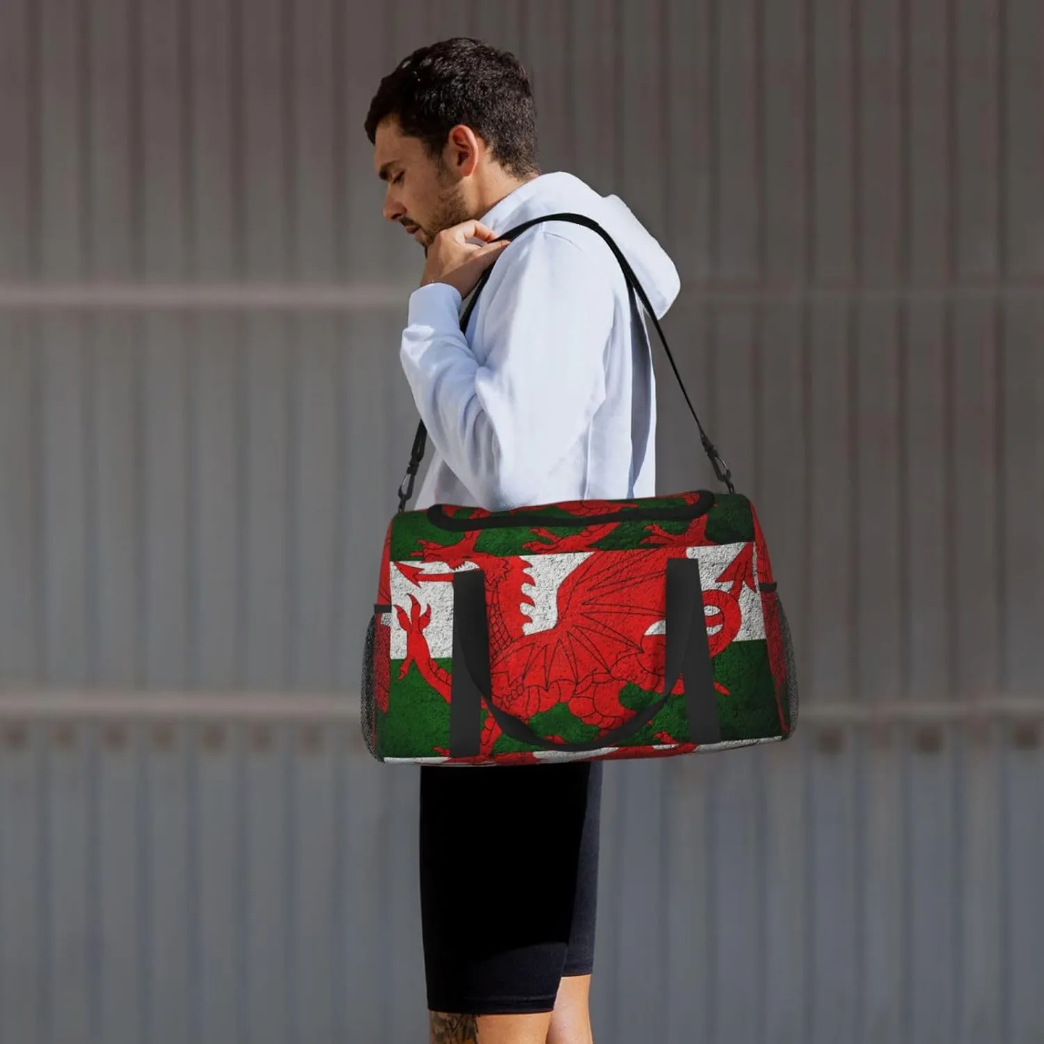 Flag Wales Stone Background Travel Duffel Bag Large Foldable Waterproof Overnight Bag For Beach Swim Bags Pool Sports Gym