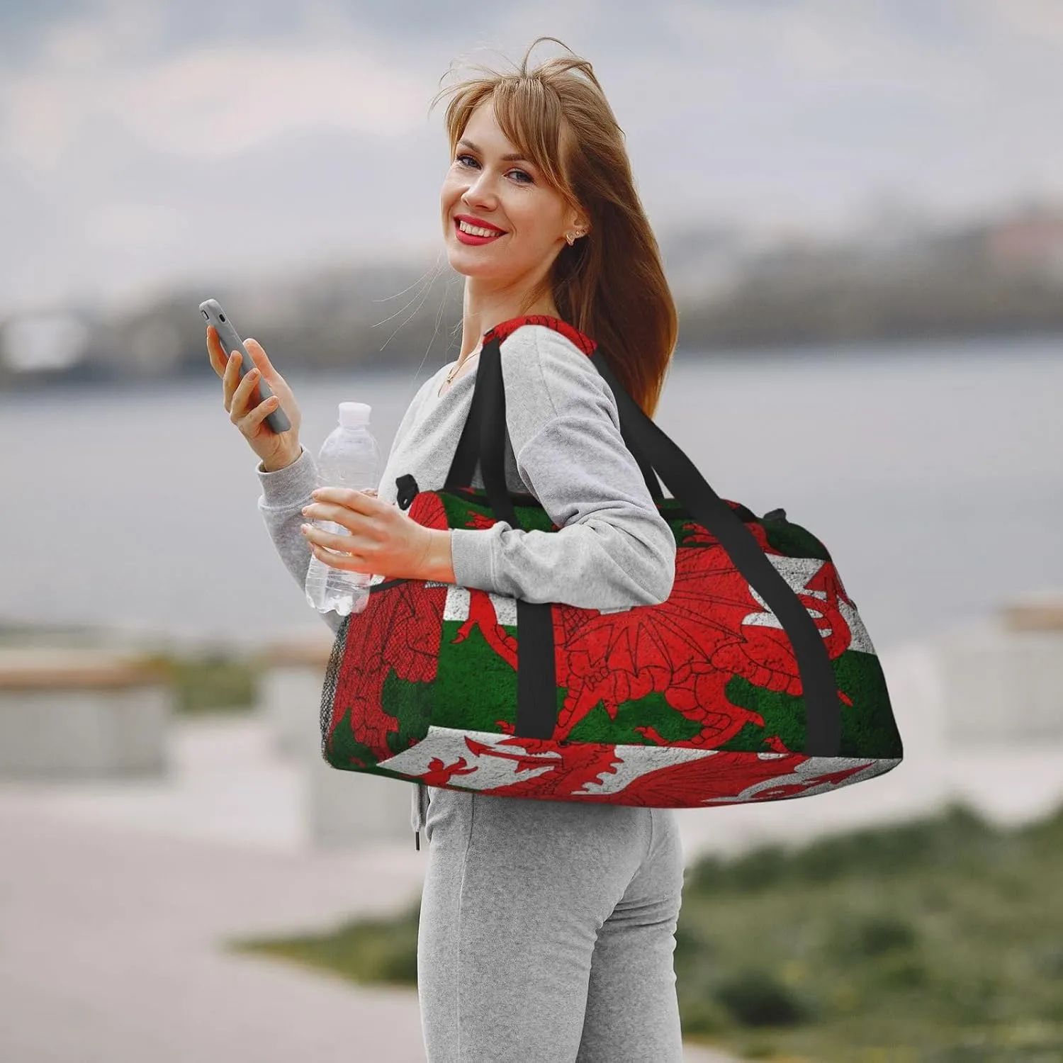Flag Wales Stone Background Travel Duffel Bag Large Foldable Waterproof Overnight Bag For Beach Swim Bags Pool Sports Gym