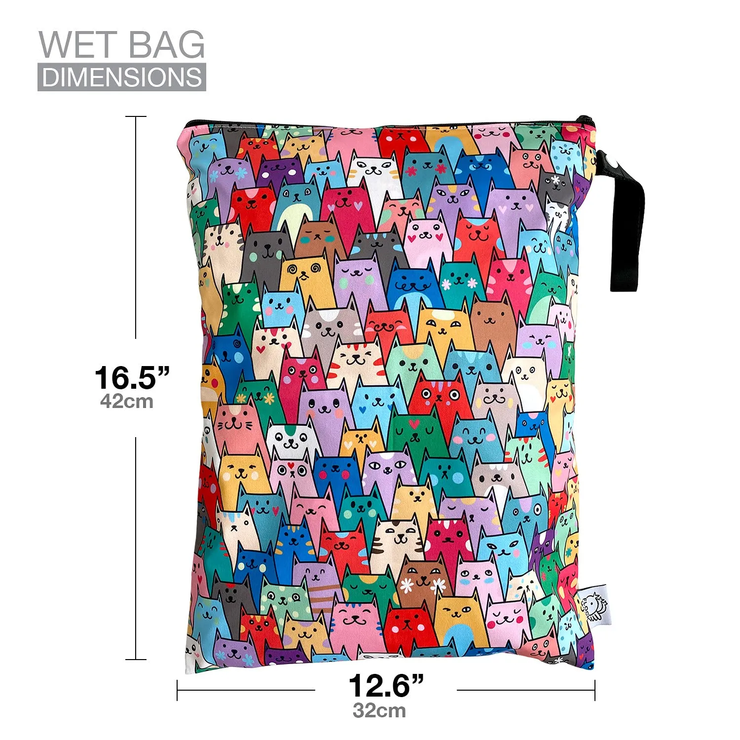 FLOCK THREE Washable and Reusable Wet Dry Bag Diaper Bag Water Resistant Swimming Bag Travel Toiletries Pouch Yoga Gym Bag Cute Cat 12.6'' x 16.5''