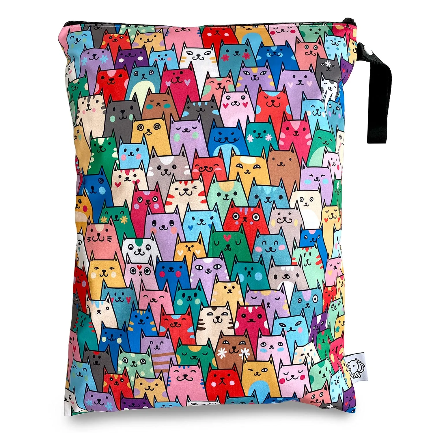 FLOCK THREE Washable and Reusable Wet Dry Bag Diaper Bag Water Resistant Swimming Bag Travel Toiletries Pouch Yoga Gym Bag Cute Cat 12.6'' x 16.5''
