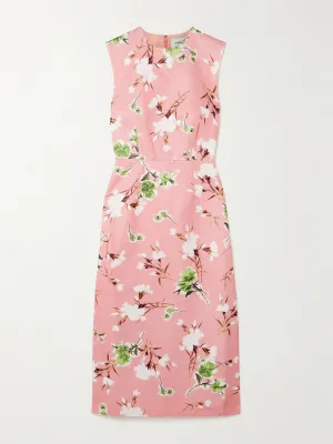 Floral-print cotton-blend faille midi dress