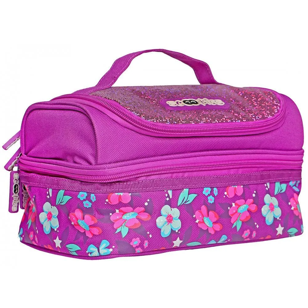 Flowery Babe Lunchbag | Double Decker  | Insulated & Leakproof | Dazzling Colours |  Sparkly Sequined  | Applique badge work | Travel-Friendly