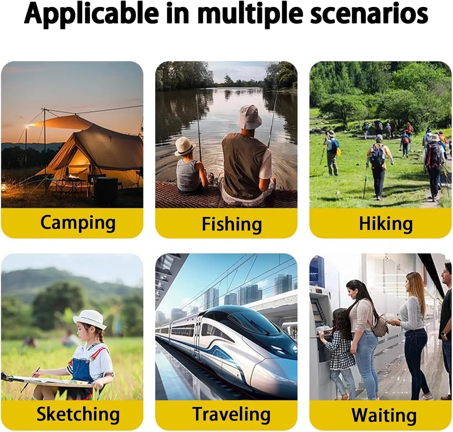 Foldable Backpack Stool, Small Foldable Fishing Chair, Portable Camping Stools & Collapsible Chair with Adjustable Strap for Camping, Fishing, Outdoor Barbecue (Black, Small)