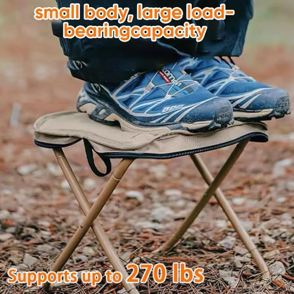 Foldable Backpack Stool, Small Foldable Fishing Chair, Portable Camping Stools & Collapsible Chair with Adjustable Strap for Camping, Fishing, Outdoor Barbecue (Black, Small)