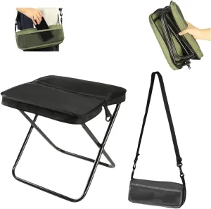 Foldable Backpack Stool, Small Foldable Fishing Chair, Portable Camping Stools & Collapsible Chair with Adjustable Strap for Camping, Fishing, Outdoor Barbecue (Black, Small)