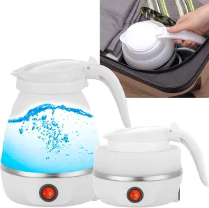 Foldable Electric Kettle, Upgraded Food Grade Silicone,400W 600ML Flash Heat Small Portable Travel Electric Kettle,110V US Plug (White)