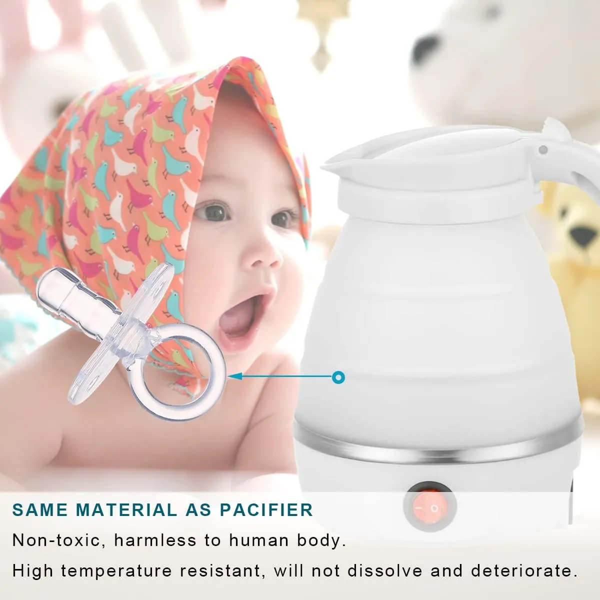 Foldable Electric Kettle, Upgraded Food Grade Silicone,400W 600ML Flash Heat Small Portable Travel Electric Kettle,110V US Plug (White)