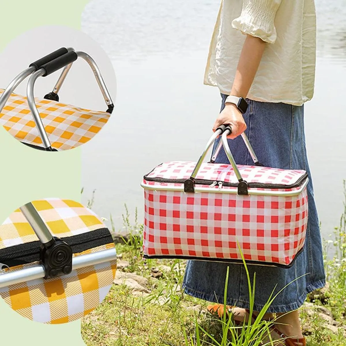 Foldable Picnic Basket Outdoor Camping Carrying Basket Portable Food Storage