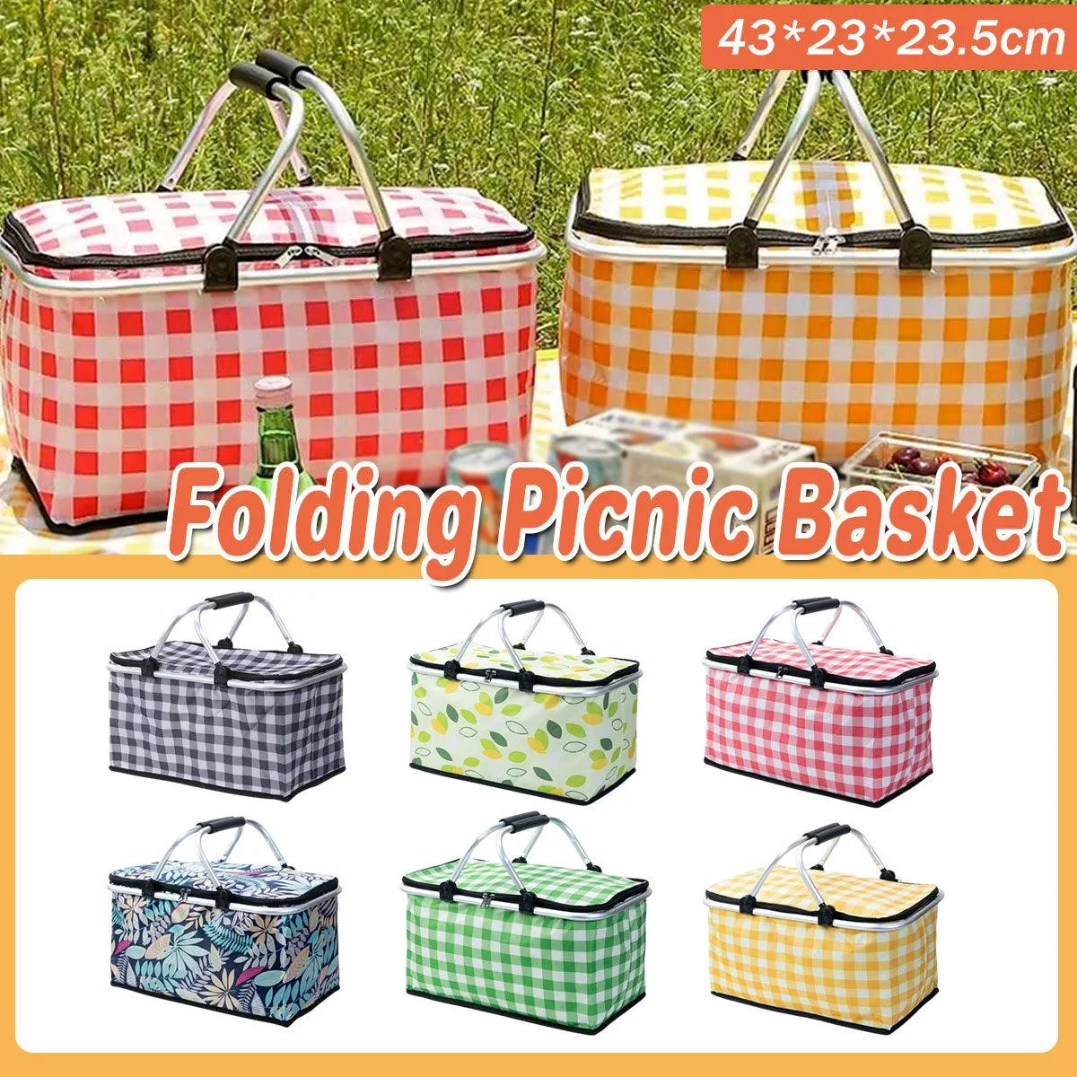 Foldable Picnic Basket Outdoor Camping Carrying Basket Portable Food Storage