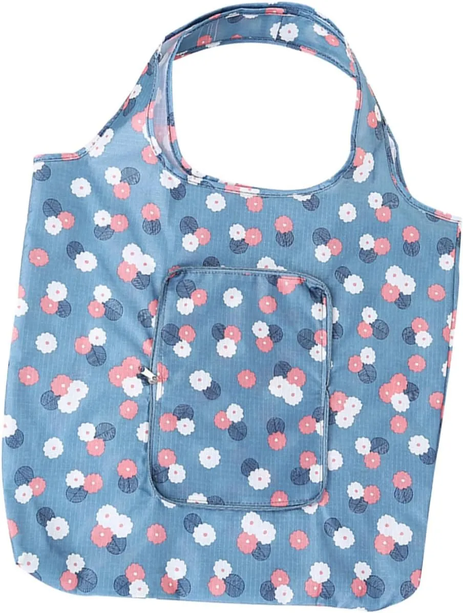 Foldable Reusable Grocery Tote Bag Water Resistant Shopping Pouch for Daily Use Lightweight and Compact Design for Groceries and Lunch Floral Pattern in Lake