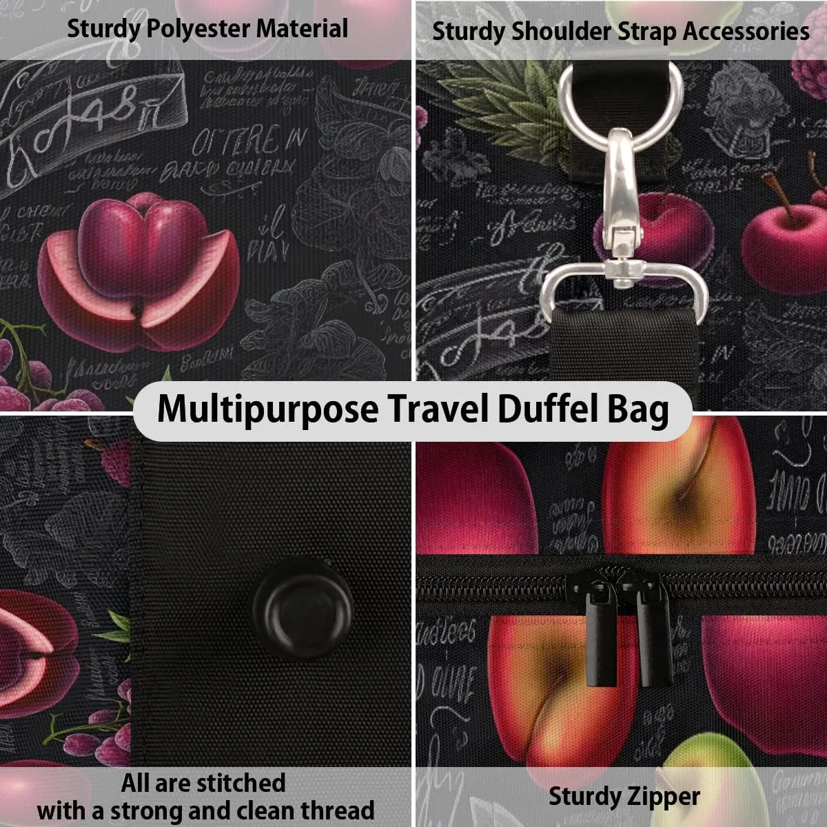 Foldable Travel Bag Fruits Theme Lightweight Carry On Bags for Airplanes Waterproof Travel Duffle Bag For Gym Weekend Overnight