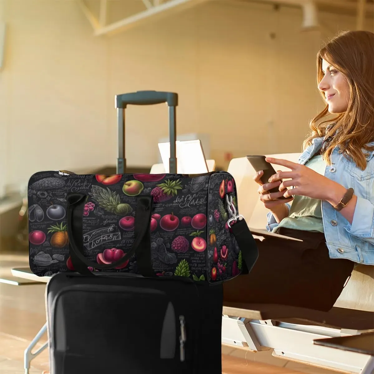 Foldable Travel Bag Fruits Theme Lightweight Carry On Bags for Airplanes Waterproof Travel Duffle Bag For Gym Weekend Overnight