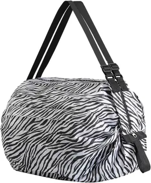 Foldable Water Resistant Tote Bag with Zipper, Large Reusable Grocery Shopping Bags Shoulder Bag for Gym Beach Travel Daily Use (Zebra)