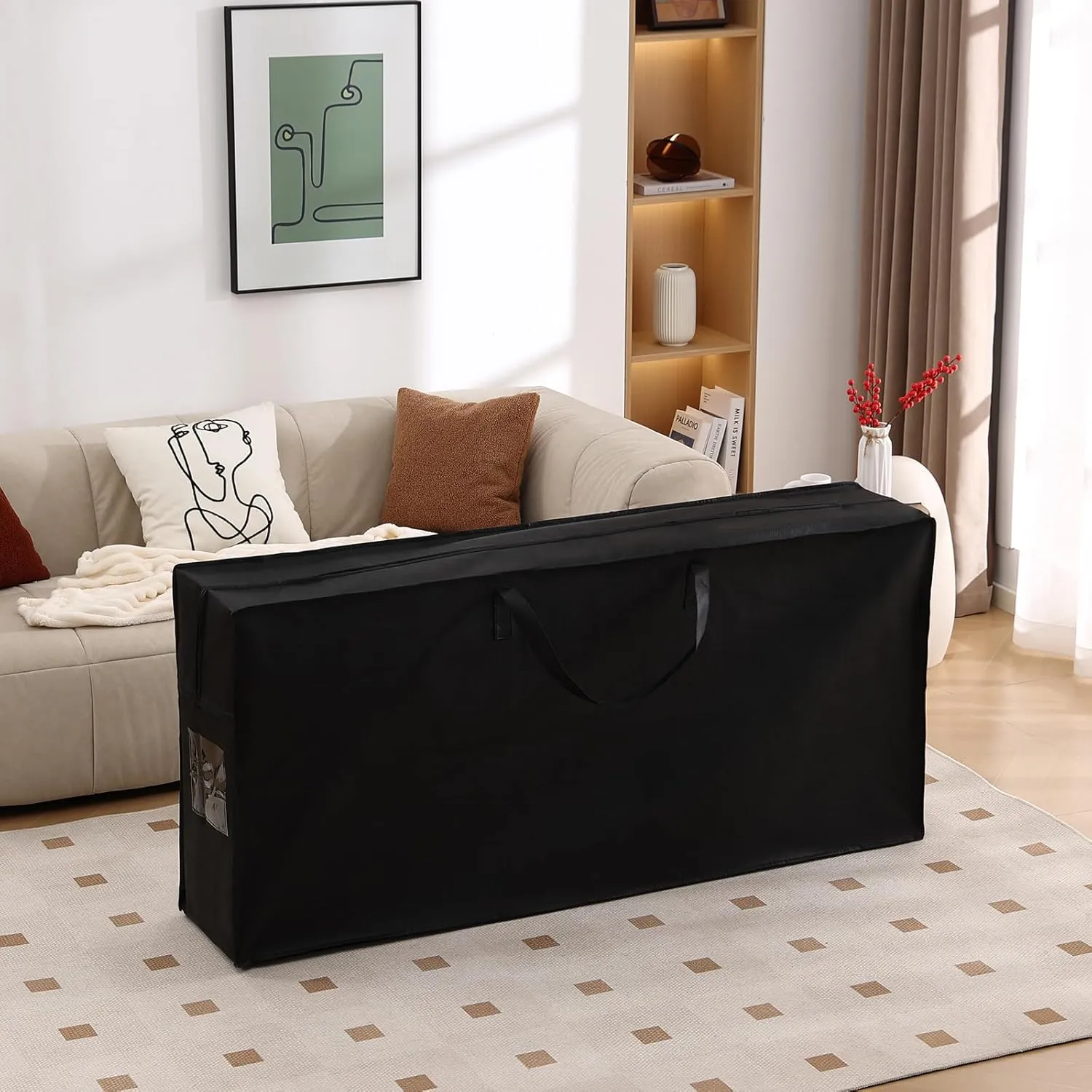Folding Mattress Storage Bag, Carry Case for Trifold Memory Foam Mattress, Convenient Moving and Travel Storage (Fits4”Queen Mattress, Black)