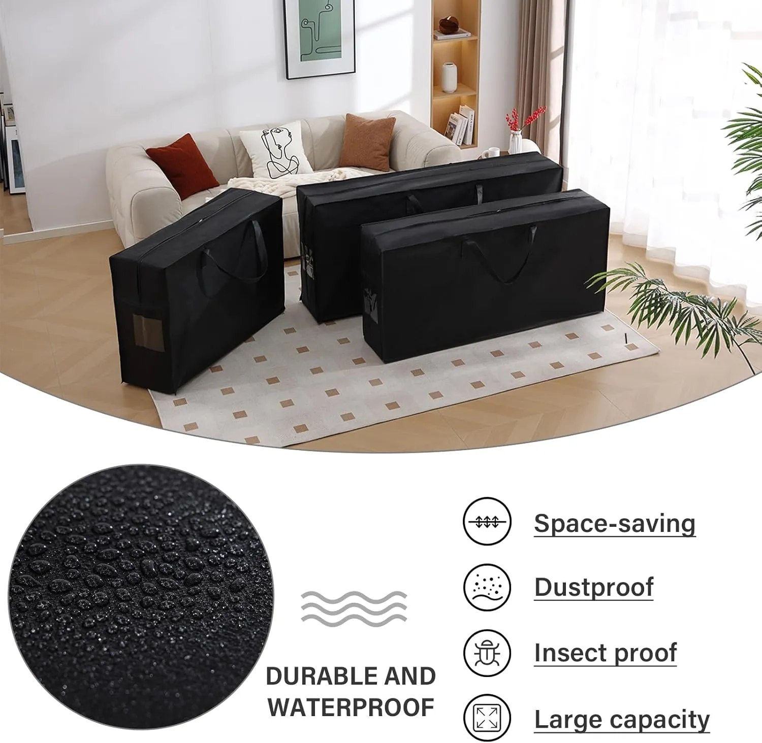 Folding Mattress Storage Bag, Carry Case for Trifold Memory Foam Mattress, Convenient Moving and Travel Storage (Fits4”Queen Mattress, Black)