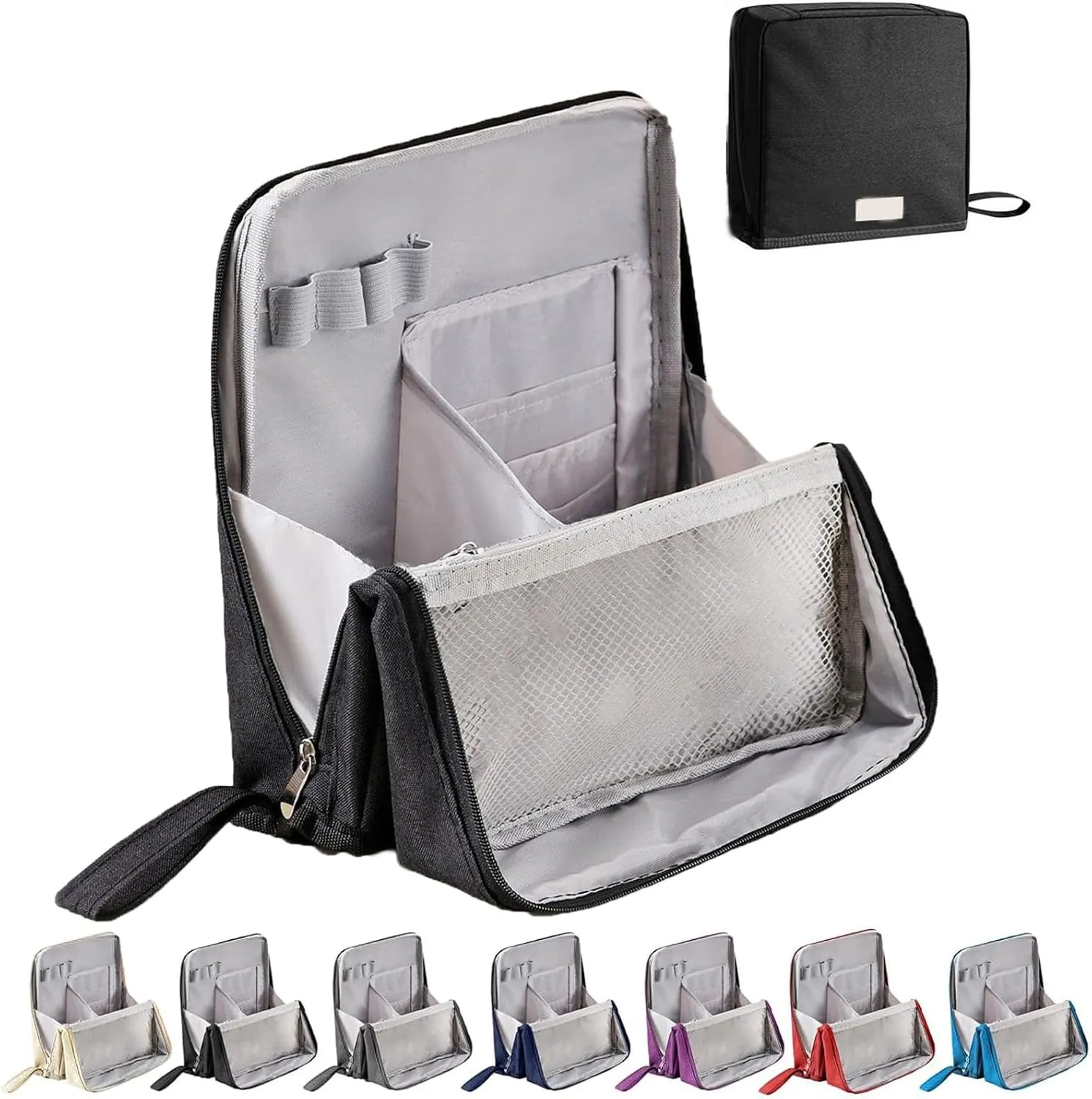 FOLENZU Relevanton Standing Makeup Bag, Standing Makeup Bag Portable, Portable Large Capacity, Large Capacity Waterproof Multifunctional Make Up Bags, With Compartments (Black)