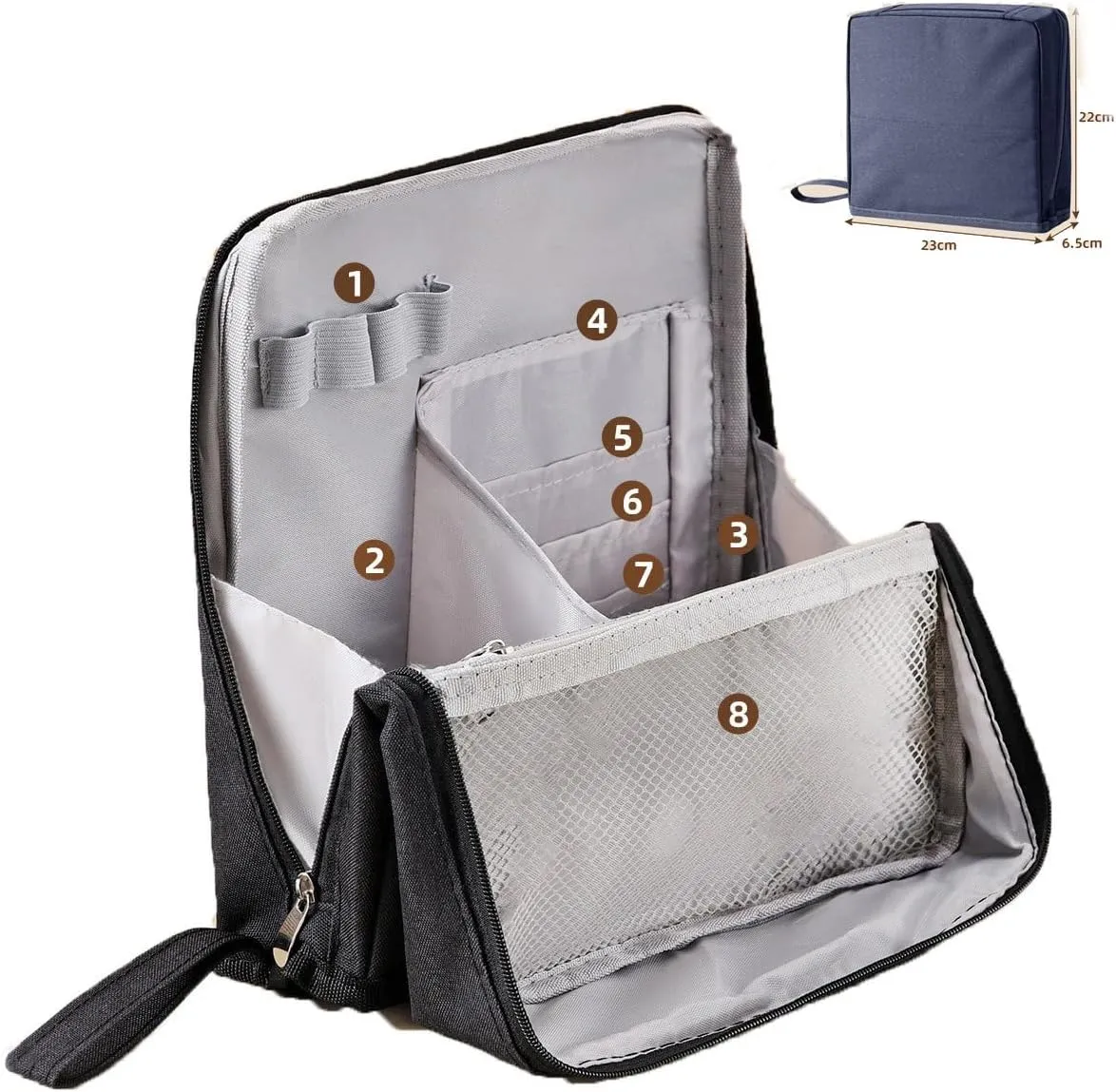 FOLENZU Relevanton Standing Makeup Bag, Standing Makeup Bag Portable, Portable Large Capacity, Large Capacity Waterproof Multifunctional Make Up Bags, With Compartments (Gray)