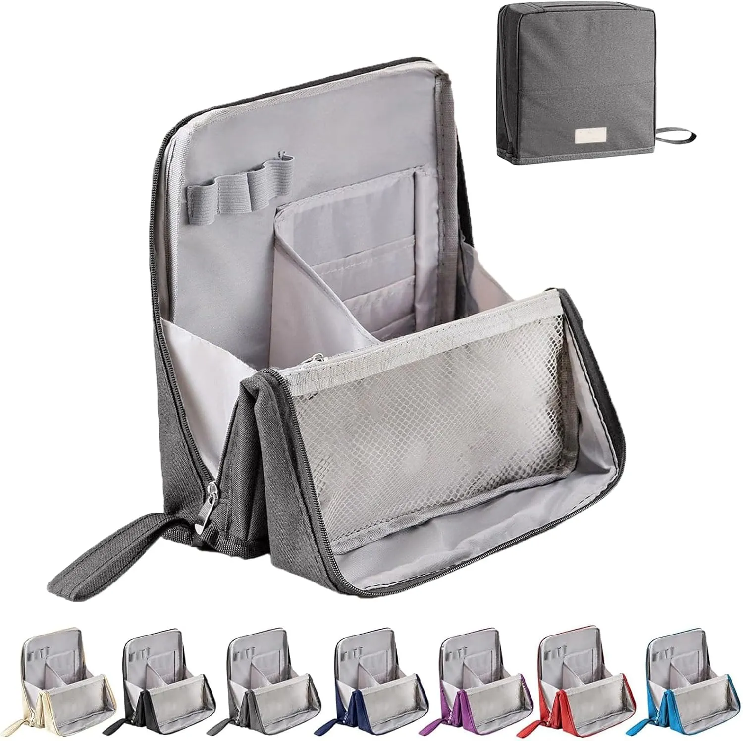 FOLENZU Relevanton Standing Makeup Bag, Standing Makeup Bag Portable, Portable Large Capacity, Large Capacity Waterproof Multifunctional Make Up Bags, With Compartments (Gray)