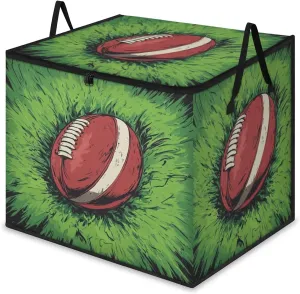 Football Rugby Large Storage Bags Green Grassland Foldable Clothes Storage Bins Blanket Organizers Storage Containers with Reinforced Handles for Closet Comforter Pillow Bedding