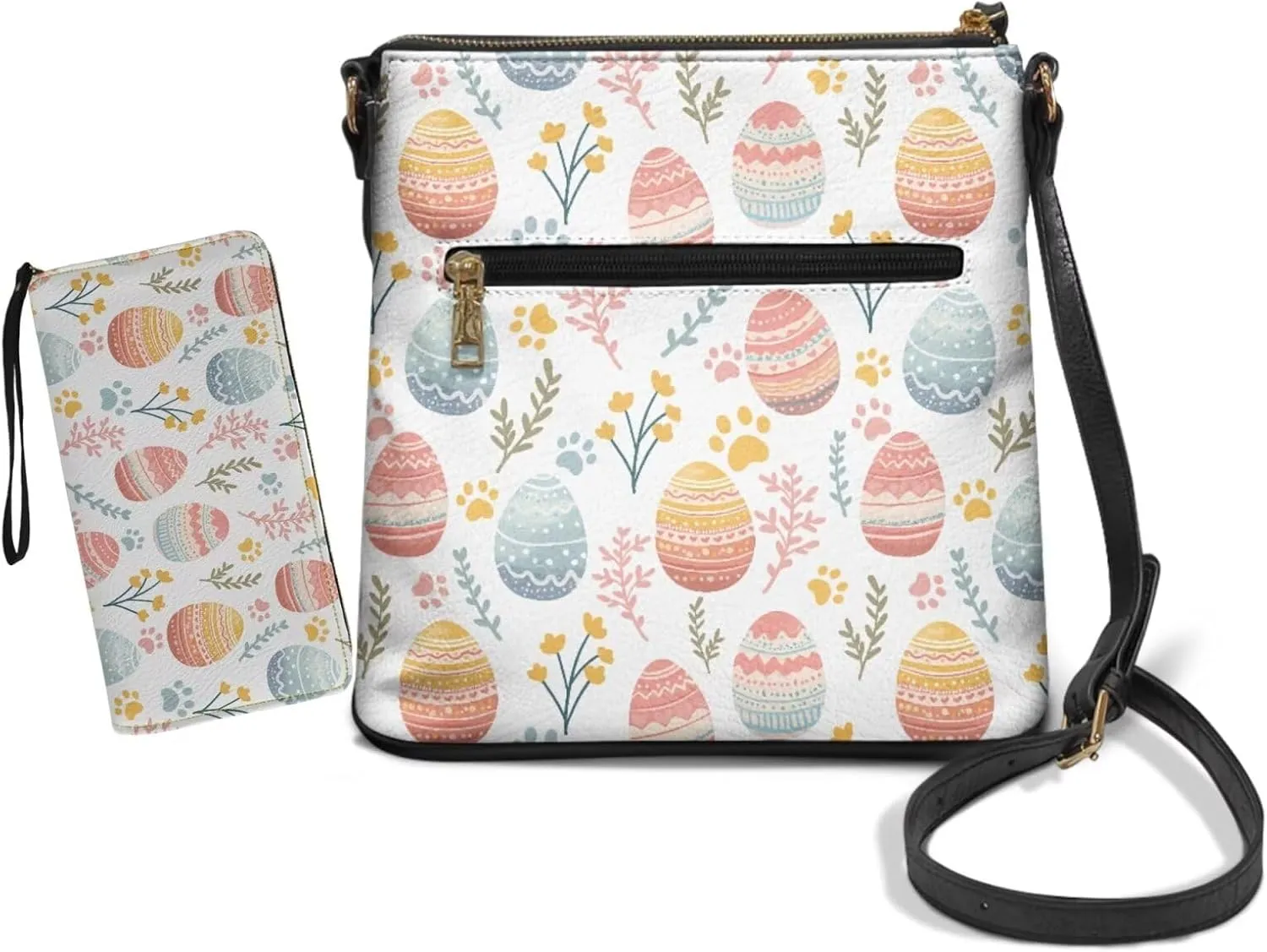 FOR U DESIGNS Purses for Women PU Leather Multi Pockets Easter Bunny Cross Body Purse and Matching Wallet Set