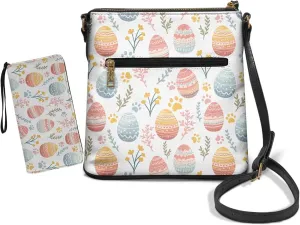 FOR U DESIGNS Purses for Women PU Leather Multi Pockets Easter Bunny Cross Body Purse and Matching Wallet Set
