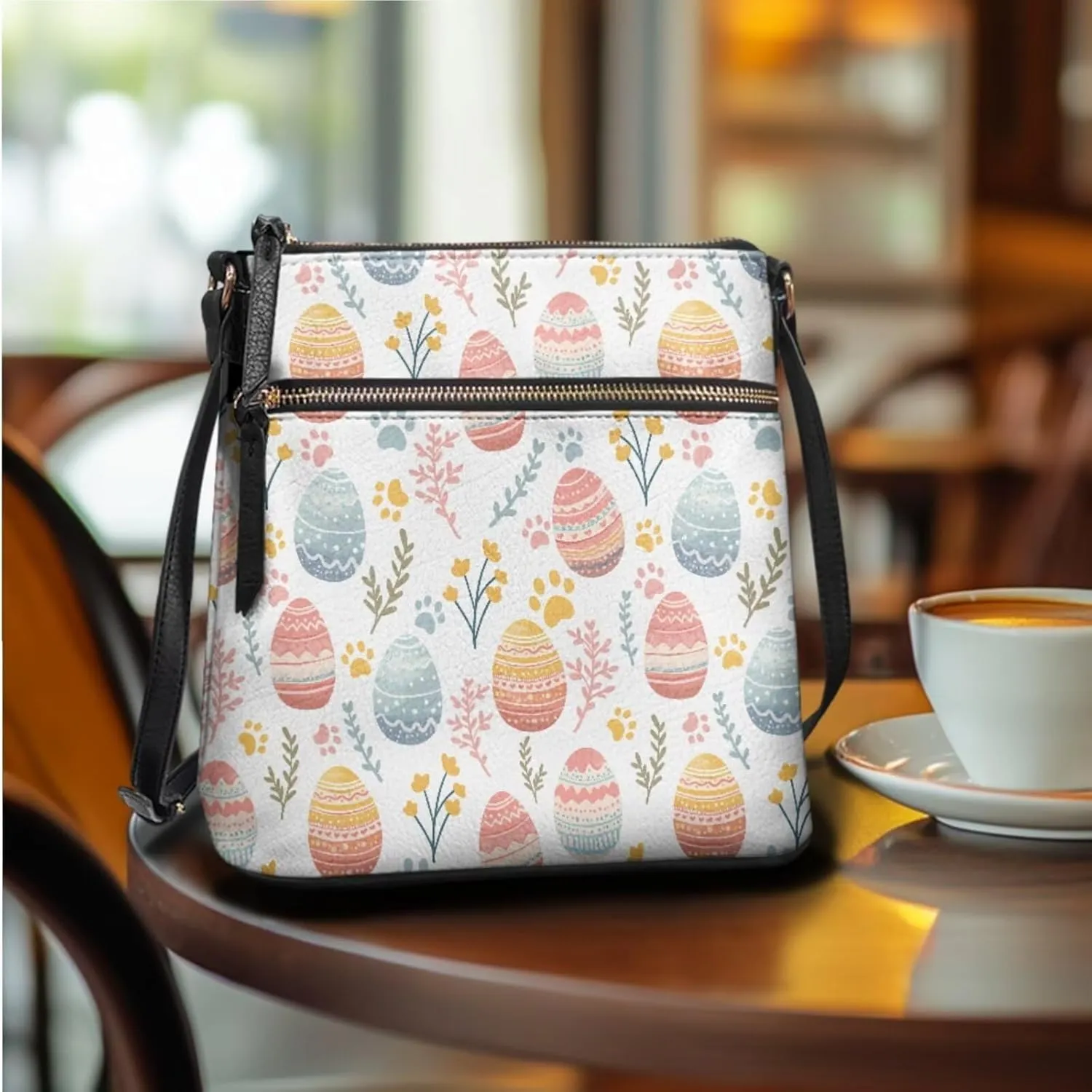 FOR U DESIGNS Purses for Women PU Leather Multi Pockets Easter Bunny Cross Body Purse and Matching Wallet Set