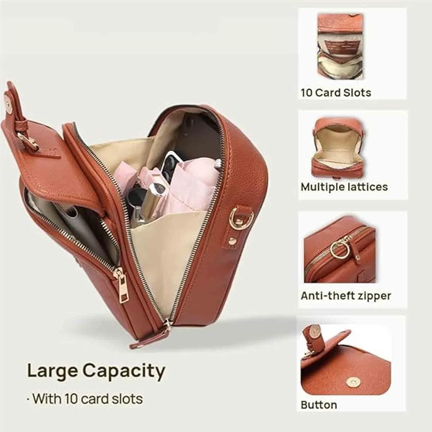 Forcipower Crossbody Bag for Women Vintage Leather Anti Theft Shoulder Messenger Bag with Card Slots Adjustable Strap