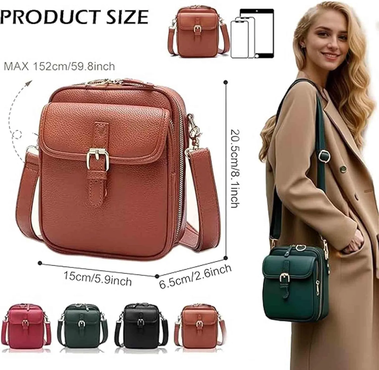 Forcipower Crossbody Bag for Women Vintage Leather Anti Theft Shoulder Messenger Bag with Card Slots Adjustable Strap