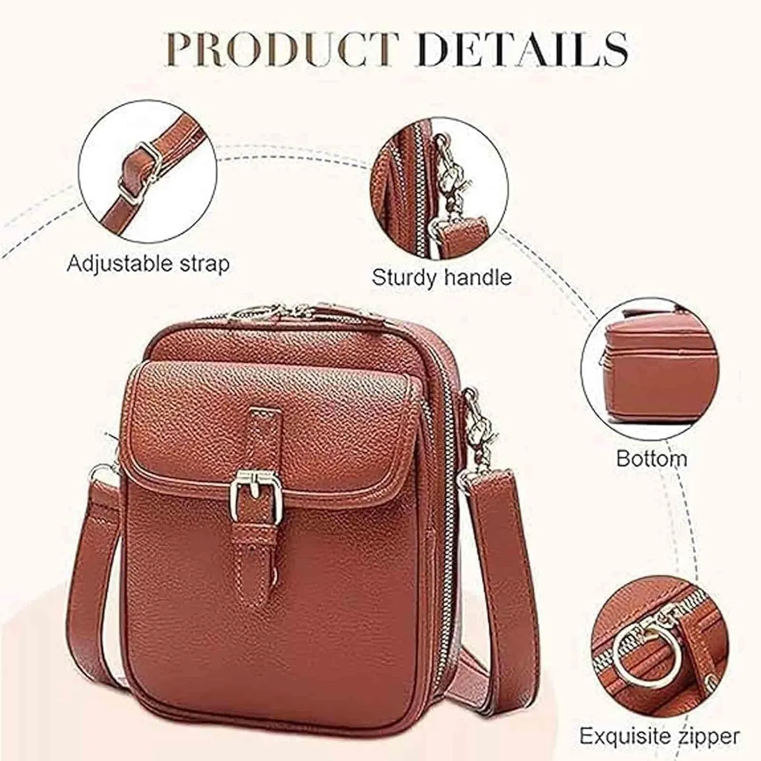 Forcipower Crossbody Bag for Women Vintage Leather Anti Theft Shoulder Messenger Bag with Card Slots Adjustable Strap