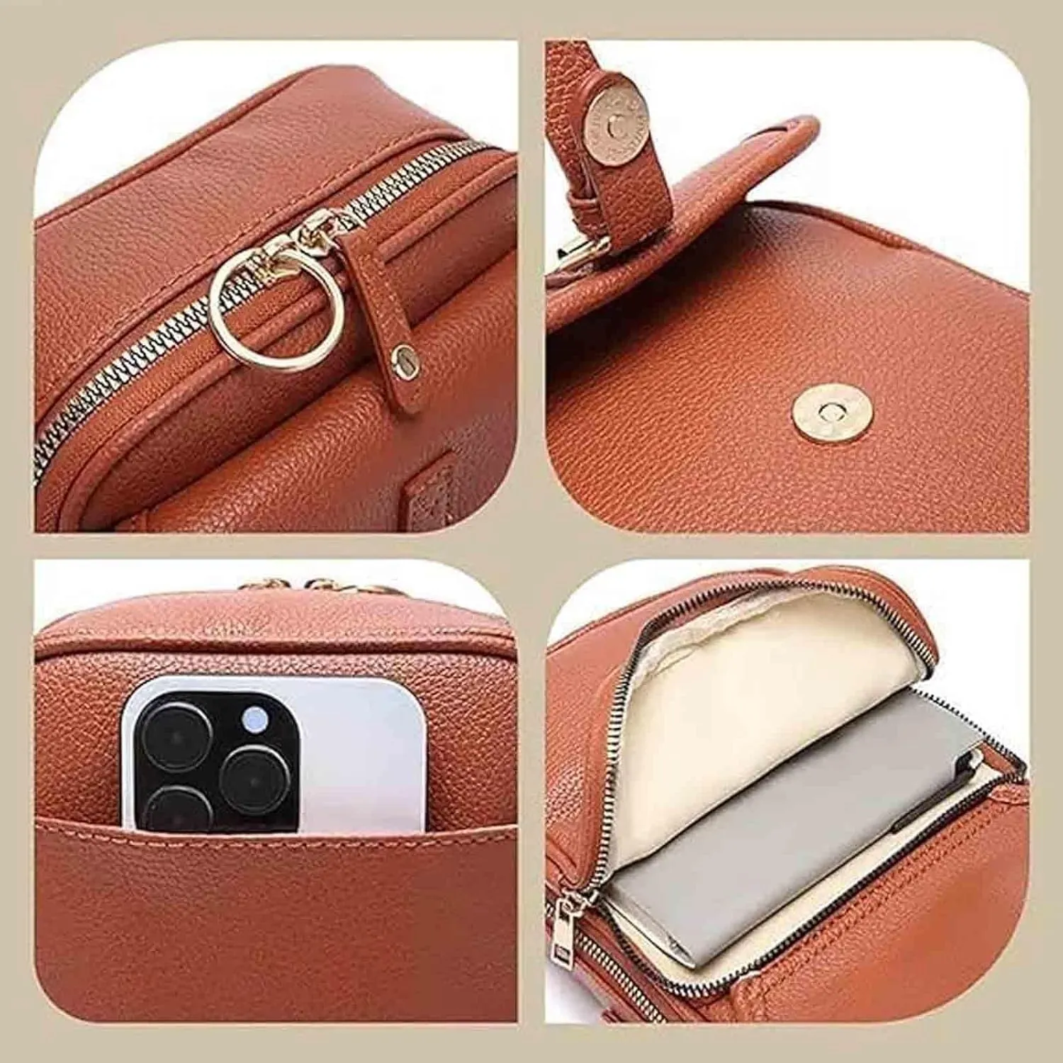 Forcipower Crossbody Bag for Women Vintage Leather Anti Theft Shoulder Messenger Bag with Card Slots Adjustable Strap
