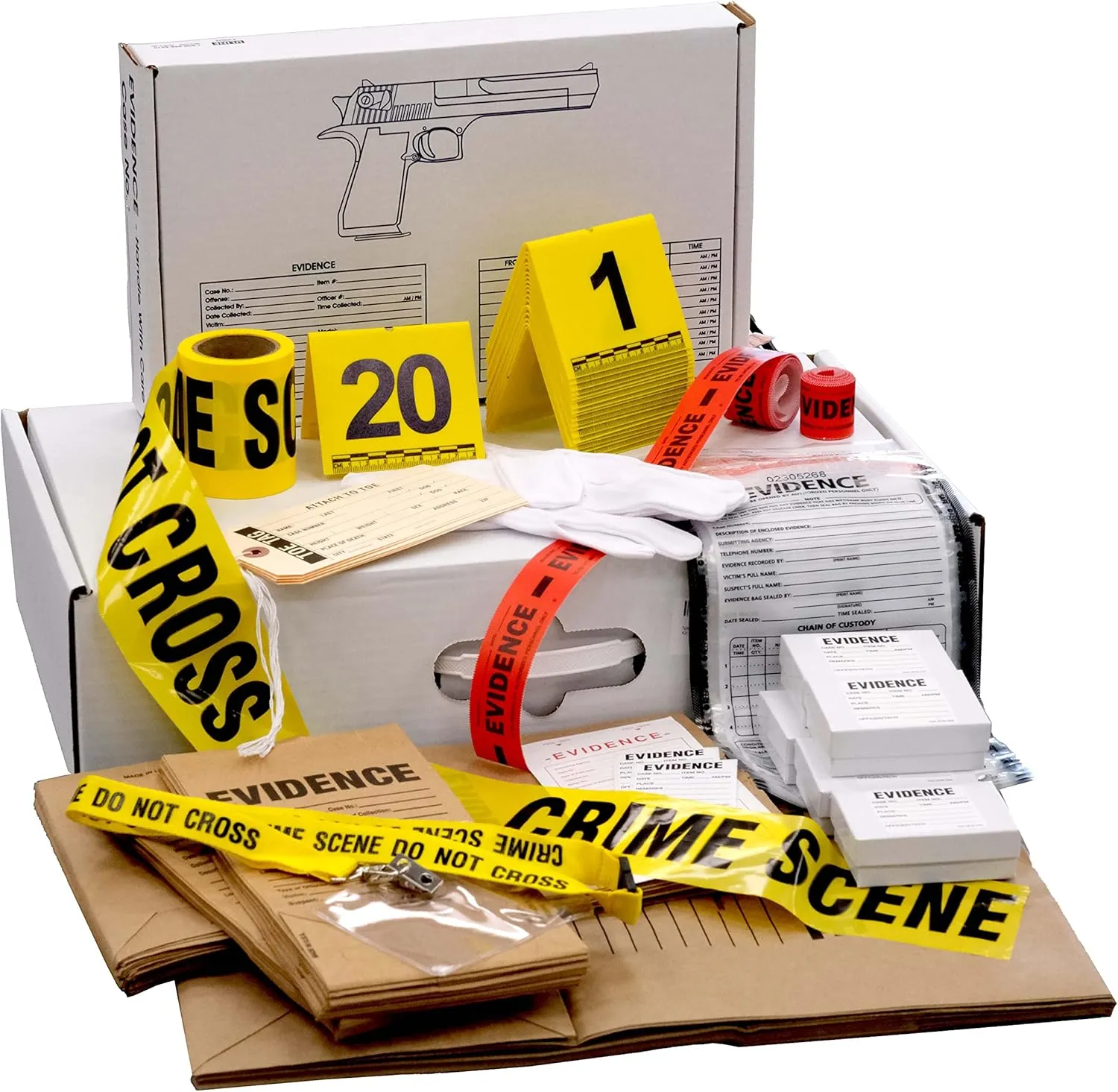 Forensic Supply Kit for Classrooms - Evidence Bags - Tents - Tape - Labels