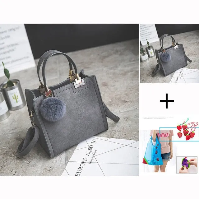 Free shipping women leather handbags women shoulder bag messenger handbag Scrub bag Classy designer bags Hairball luxury women WANGKA bag High-grade