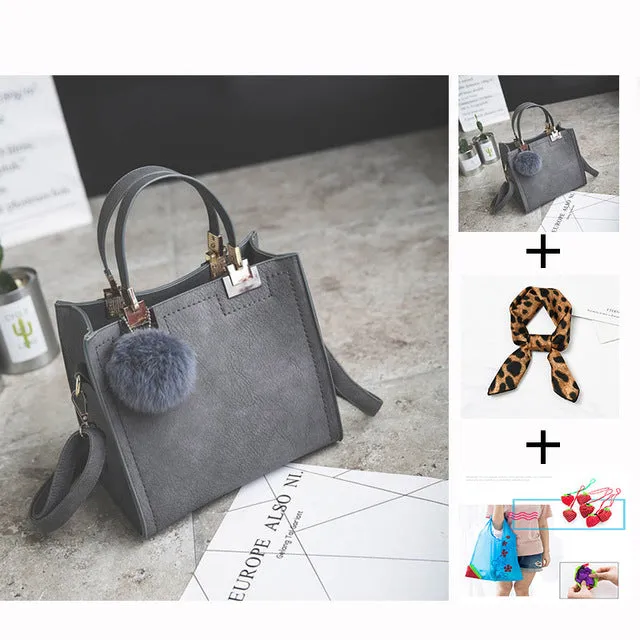 Free shipping women leather handbags women shoulder bag messenger handbag Scrub bag Classy designer bags Hairball luxury women WANGKA bag High-grade