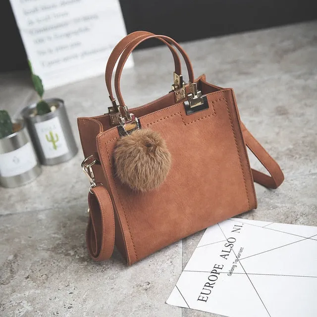 Free shipping women leather handbags women shoulder bag messenger handbag Scrub bag Classy designer bags Hairball luxury women WANGKA bag High-grade