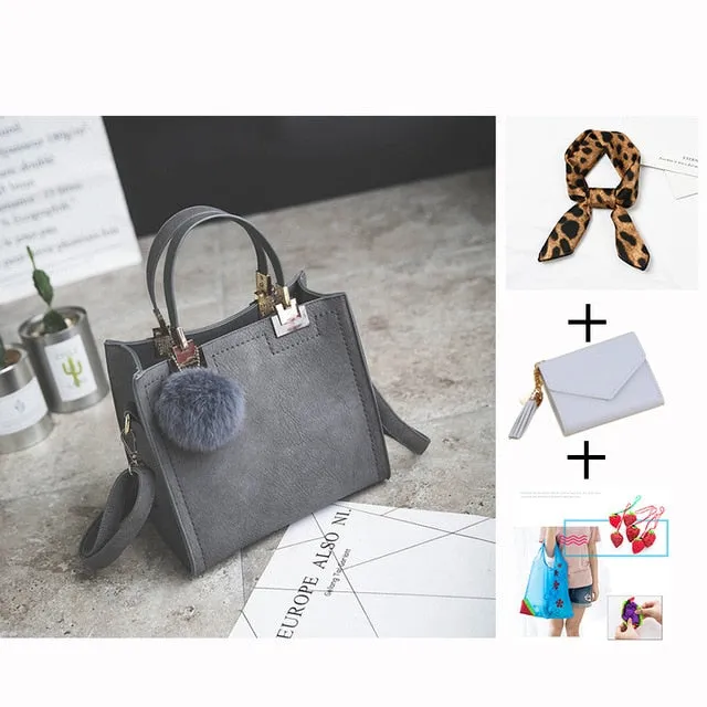 Free shipping women leather handbags women shoulder bag messenger handbag Scrub bag Classy designer bags Hairball luxury women WANGKA bag High-grade