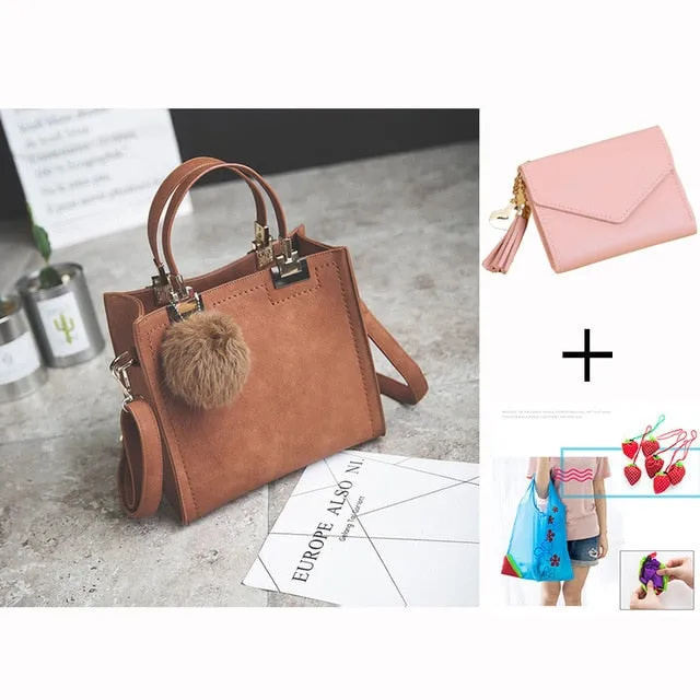 Free shipping women leather handbags women shoulder bag messenger handbag Scrub bag Classy designer bags Hairball luxury women WANGKA bag High-grade