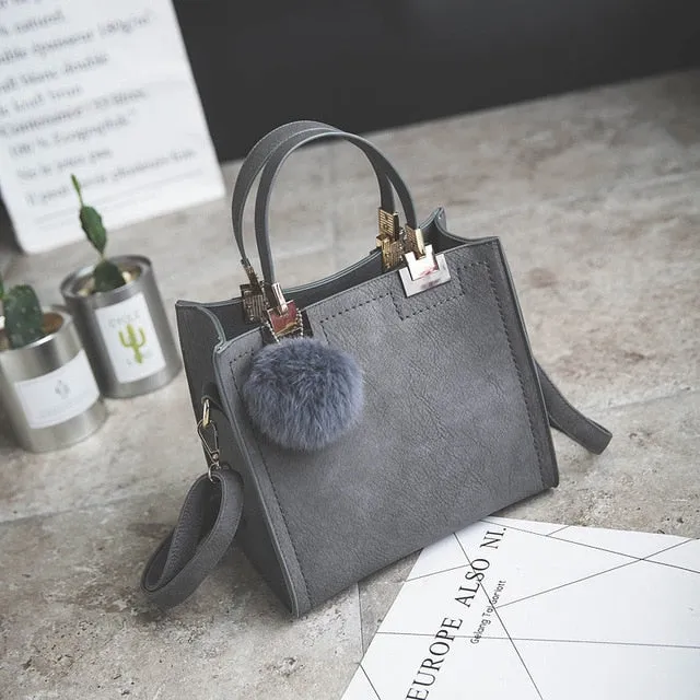 Free shipping women leather handbags women shoulder bag messenger handbag Scrub bag Classy designer bags Hairball luxury women WANGKA bag High-grade