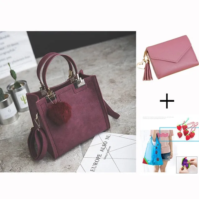 Free shipping women leather handbags women shoulder bag messenger handbag Scrub bag Classy designer bags Hairball luxury women WANGKA bag High-grade