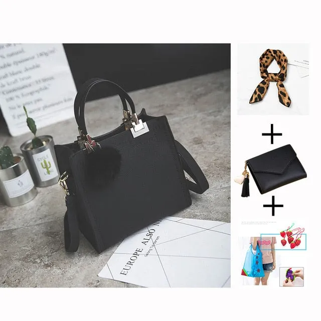 Free shipping women leather handbags women shoulder bag messenger handbag Scrub bag Classy designer bags Hairball luxury women WANGKA bag High-grade