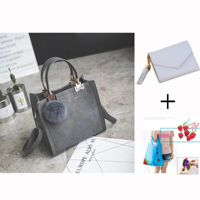 Free shipping women leather handbags women shoulder bag messenger handbag Scrub bag Classy designer bags Hairball luxury women WANGKA bag High-grade